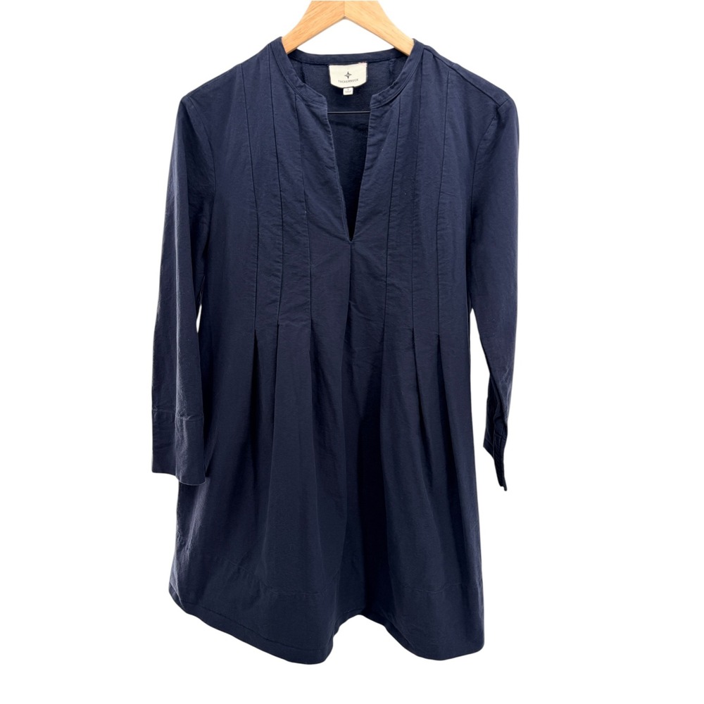 Tuckernuck Luella Navy Pintuck Dress S Cotton Preppy Coastal Shift Pockets